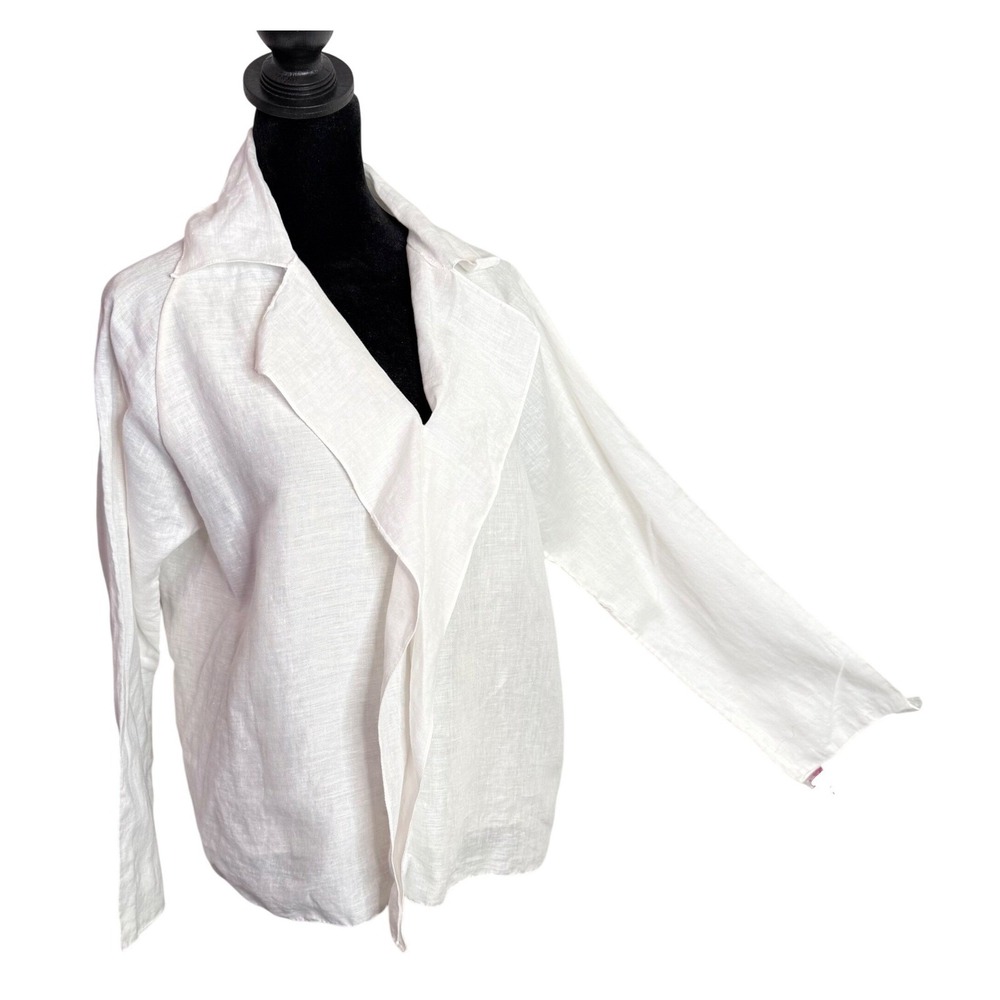 Shamask Ruffle Linen White Blouse Size 6 8 Minimalist Quiet Luxury Coastal